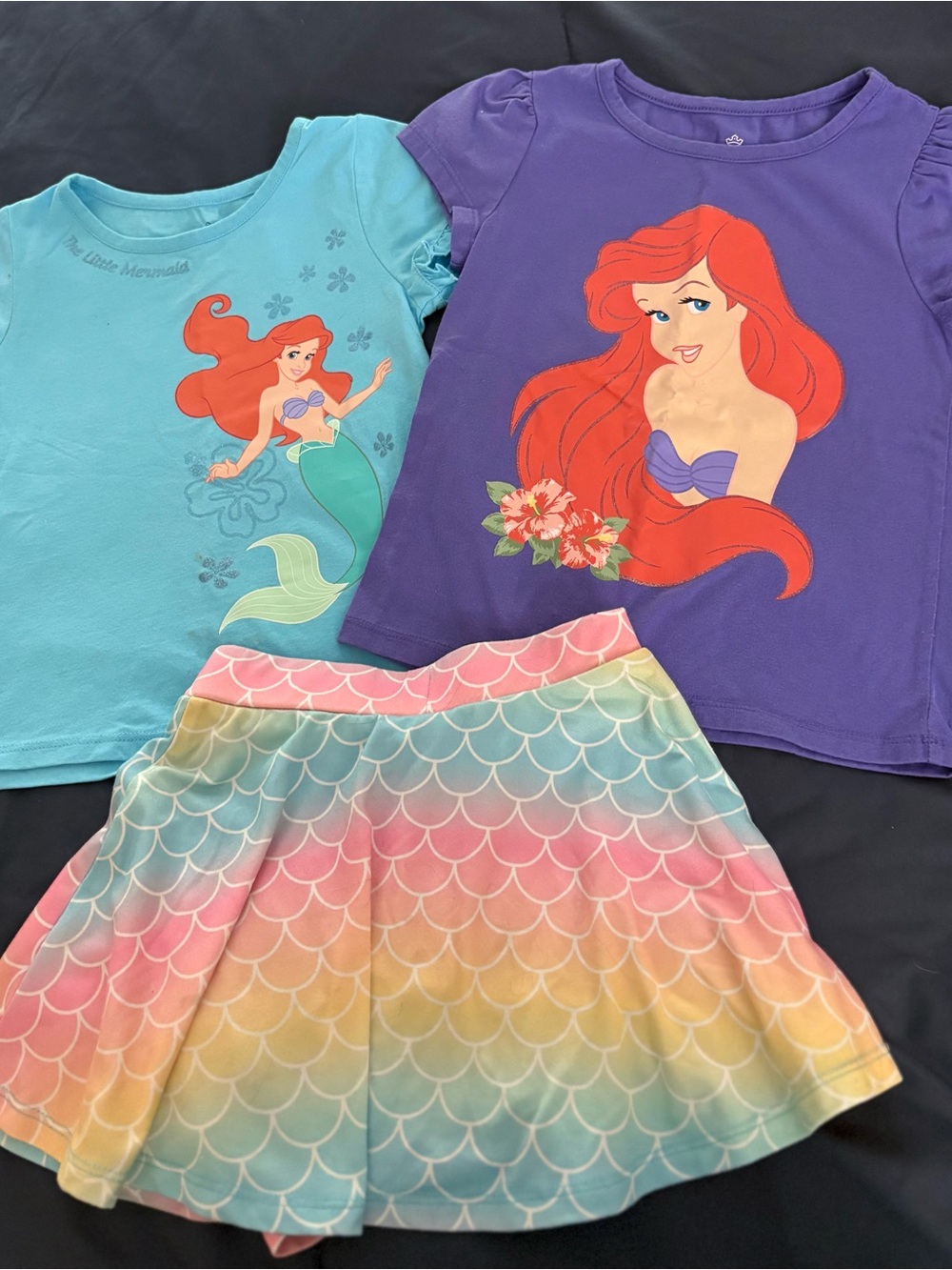 Disney Princess Ariel Tops and Pastel Mermaid Scale Skort - Purple & Aqua & Pink